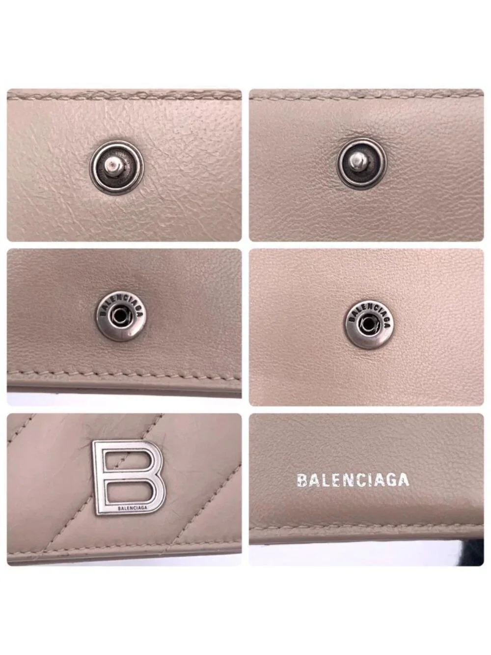 Balenciaga Crush Bifold Wallet Leather Beige Quilted